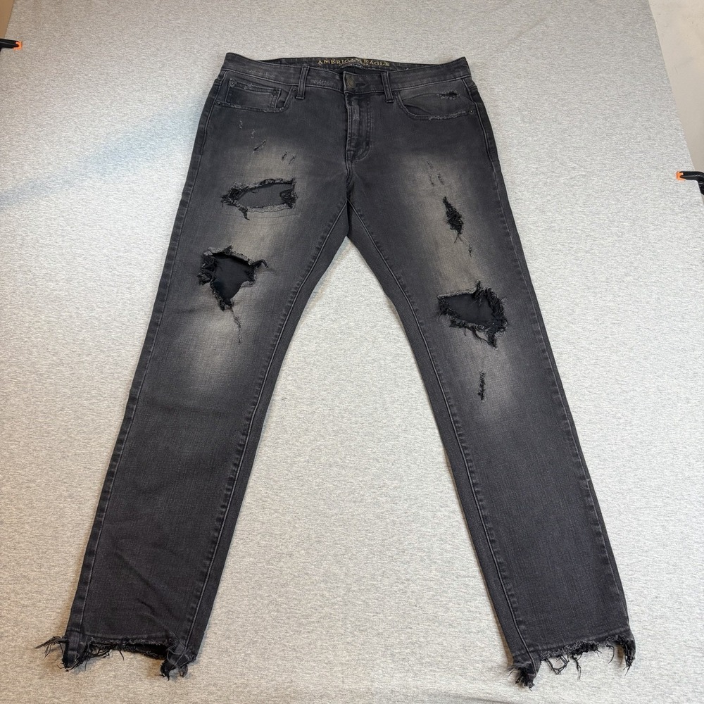 American Eagle Mens Black Ripped Jeans Grunge Streetwear Destroyed 34x28.5